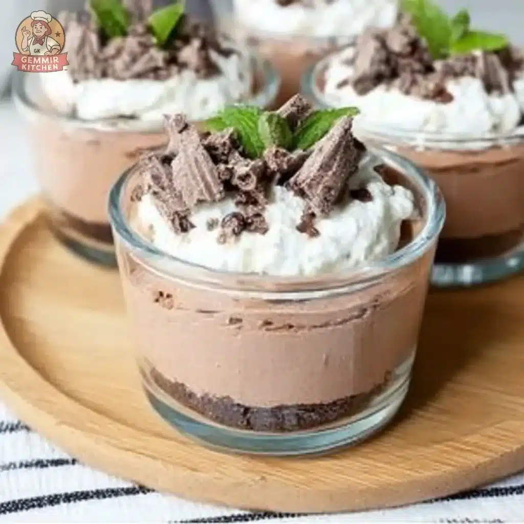 Delicious Nutella Mascarpone Cups topped with chocolate and whipped cream