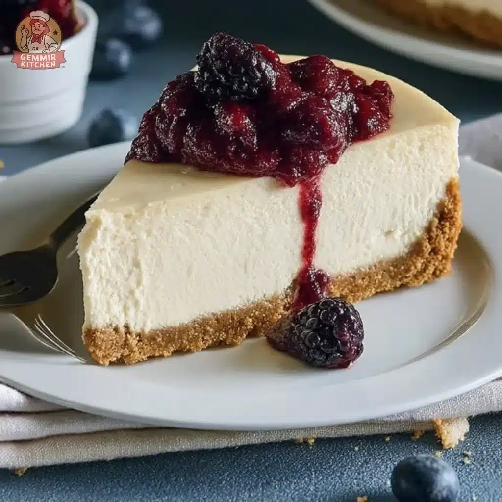 Delicious Philadelphia No Bake Cheesecake topped with fresh fruit on a plate