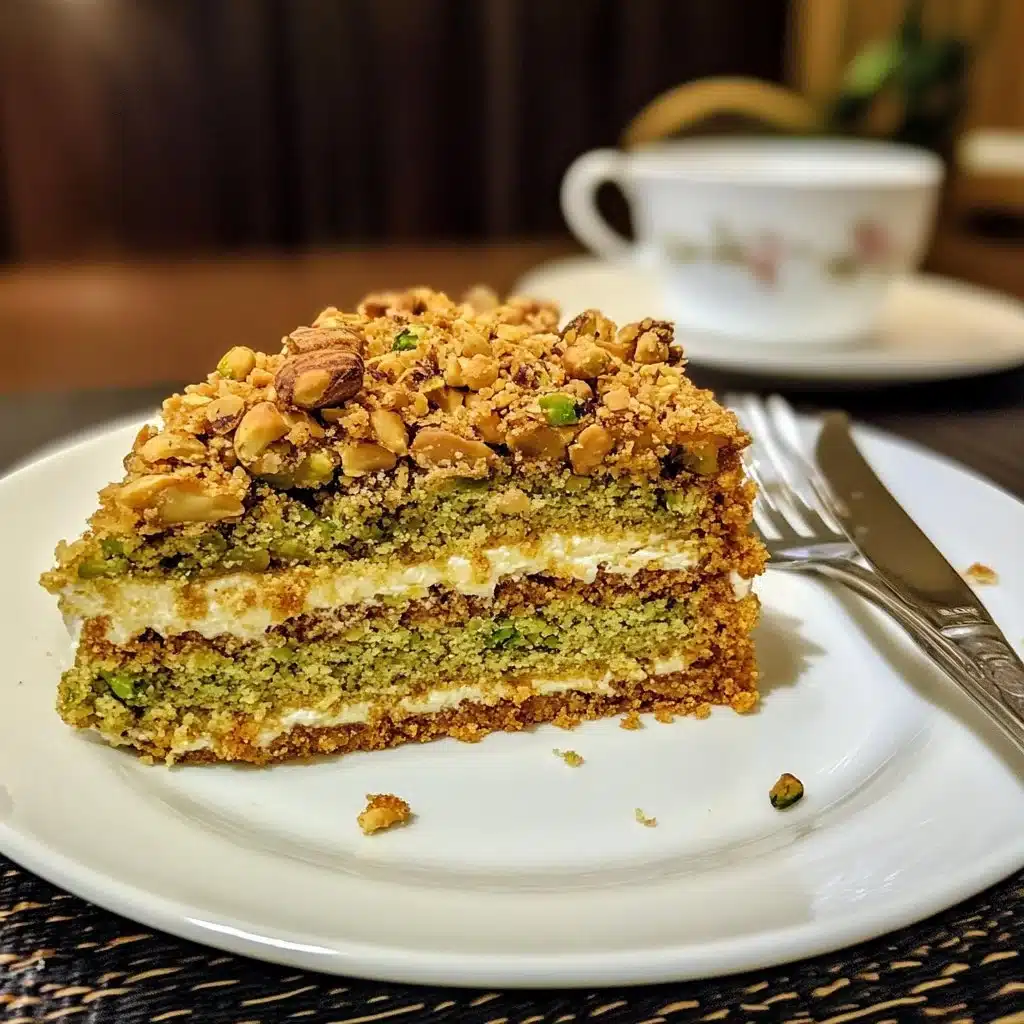 Delicious pistachio almond ricotta coffee cake on a wooden serving board