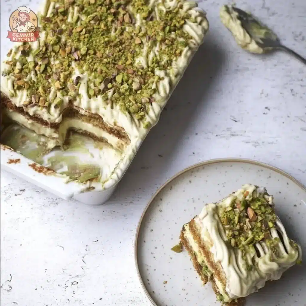 Delicious Pistachio Tiramisu dessert layered with creamy mascarpone and pistachio flavors