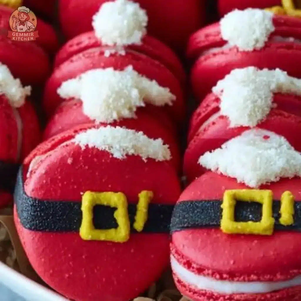 Festive Santa Claus Macarons decorated for the holiday season