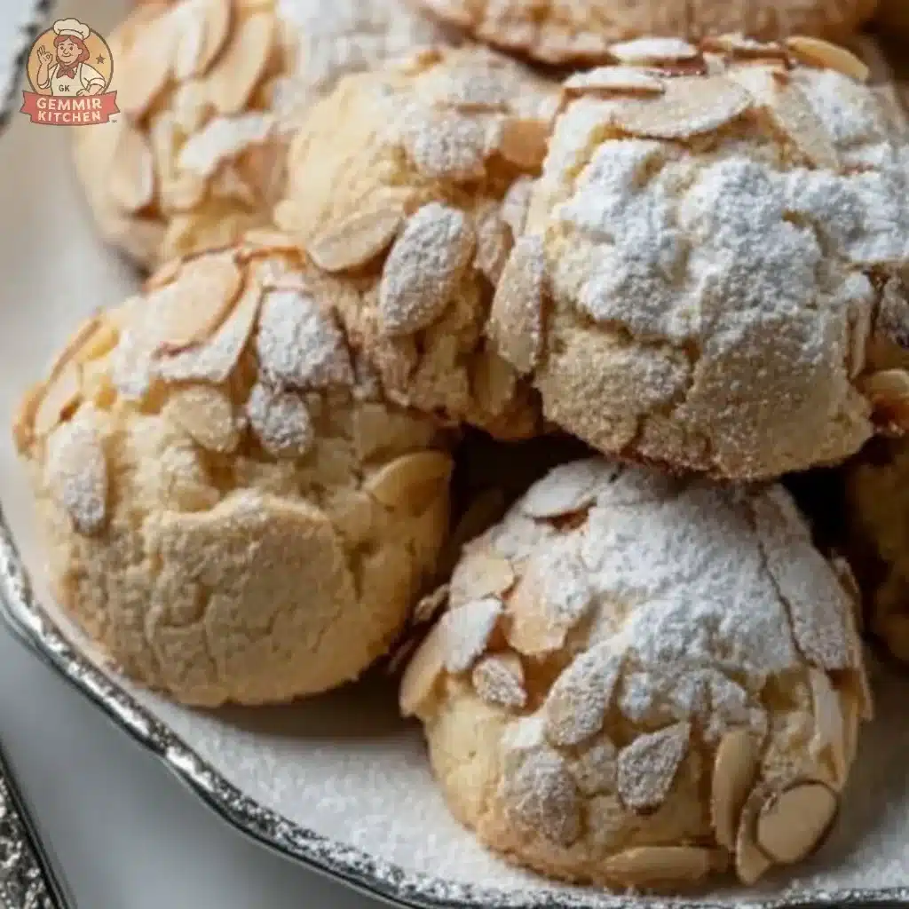 Soft and chewy Italian almond cookies (Amaretti) on a plate
