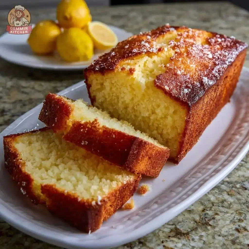 Delicious sun-kissed lemon ricotta pound cake on a plate, ready to be enjoyed.