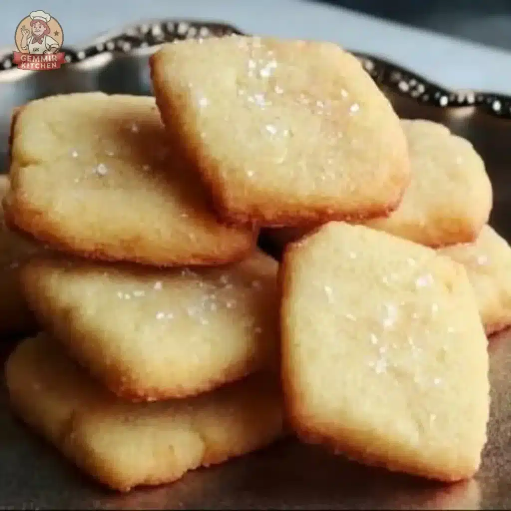 3-Ingredient butter cookies stacked on a plate, ready to enjoy.