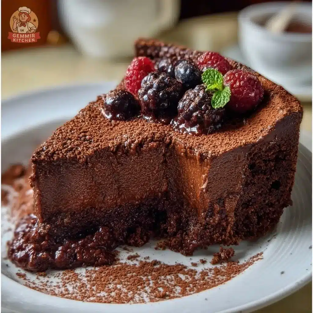 Delicious Velvet Chocolate Espresso Cake topped with creamy frosting and coffee beans.
