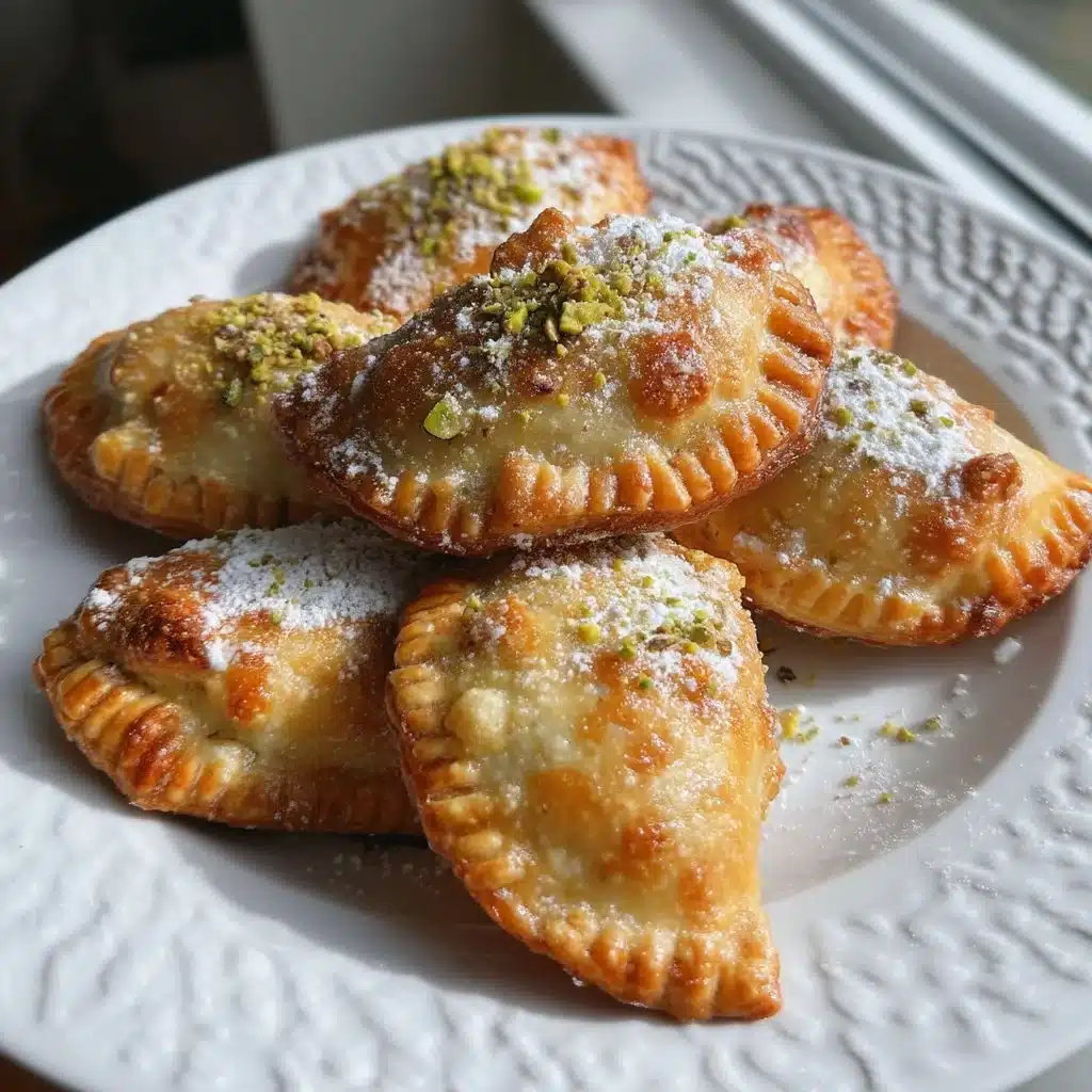 Air fryer pistachio ricotta hand pies on a plate, golden-brown and flaky.
