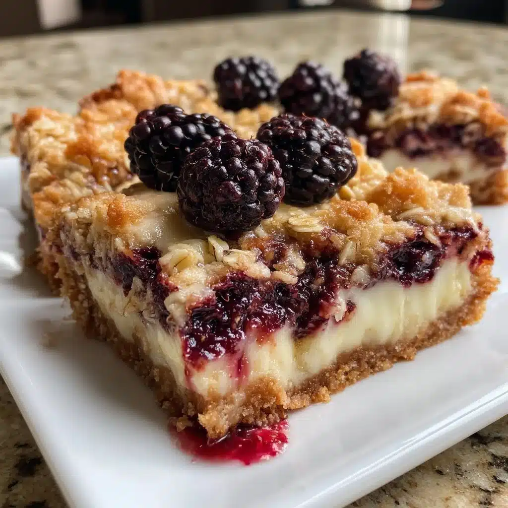 Delicious Blackberry Mascarpone Crumble Bars with a crispy crumble topping