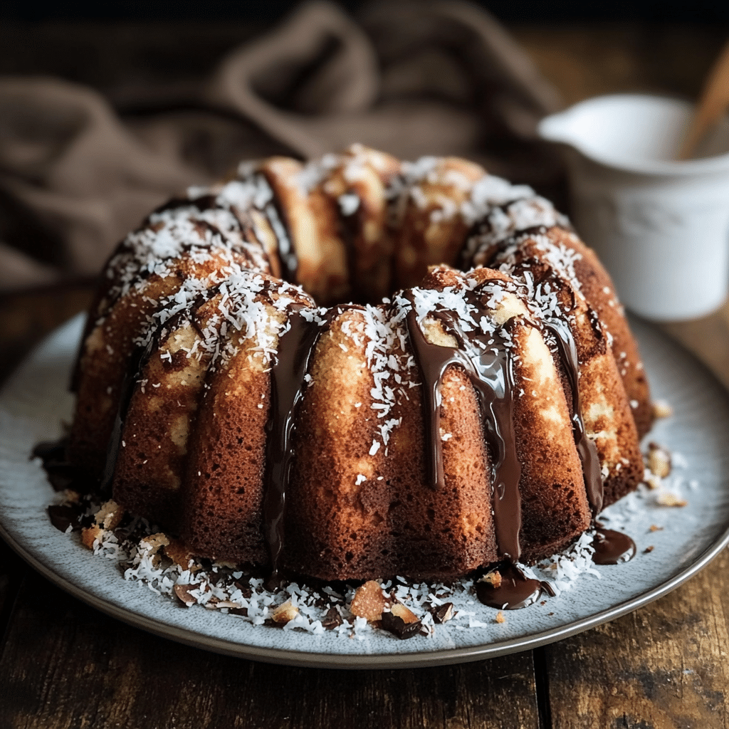 bundt cake with chocolate chips and coconut flakes