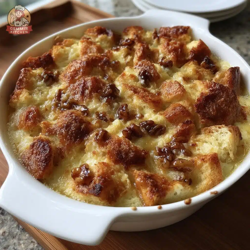 Buttered Rum Ricotta Bread Pudding topped with caramel sauce