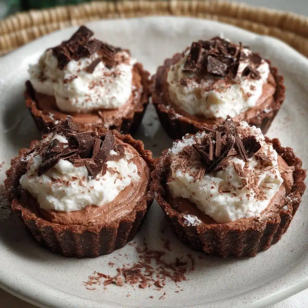 Chocolate Mascarpone Mousse Cups topped with chocolate shavings and berries