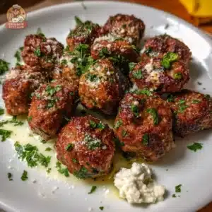 Delicious homemade ricotta meatballs served in marinara sauce
