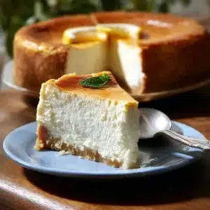 Delicious Lemon-Ricotta Cheesecake garnished with lemon zest and berries