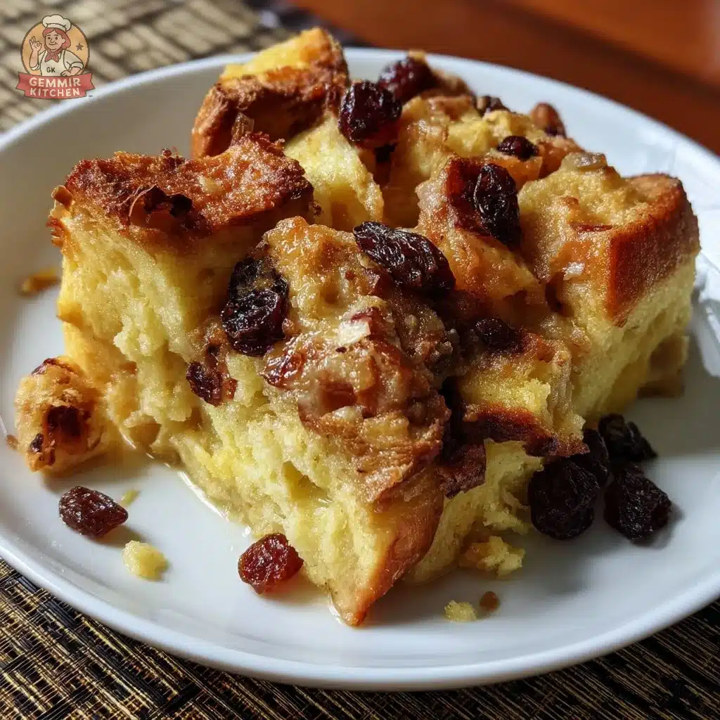 Delicious and warm old-fashioned bread pudding served in a bowl.