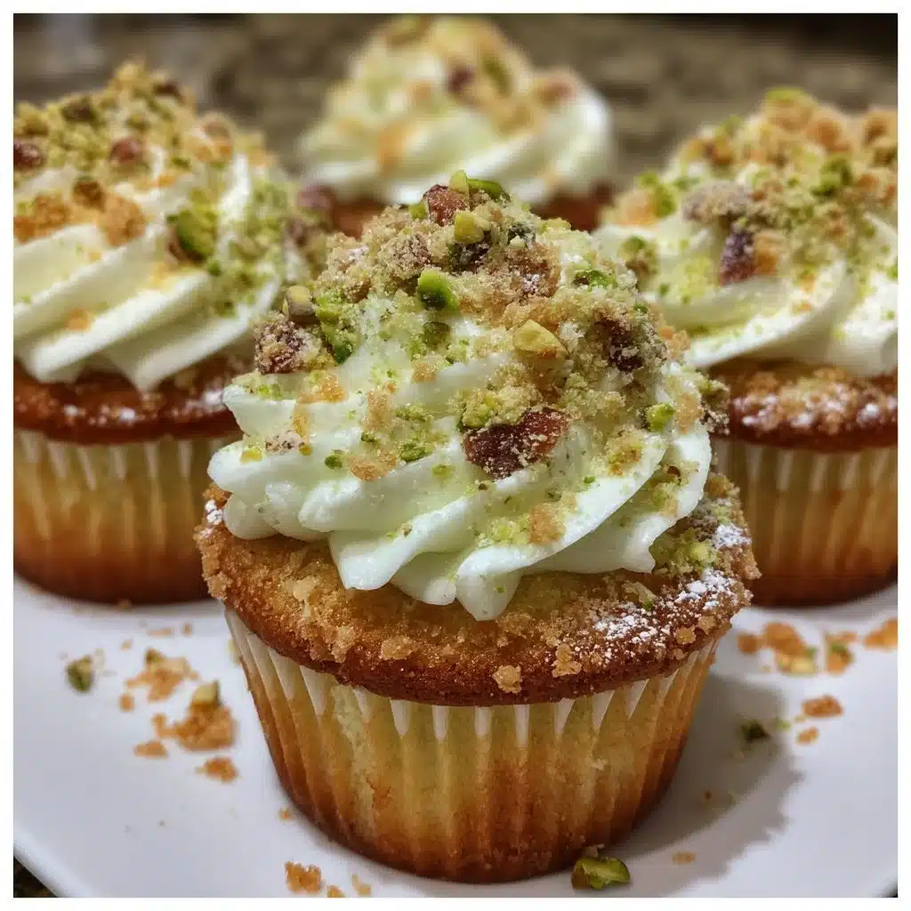 St. Patrick’s Day Pistachio Ricotta Cupcakes topped with green frosting.