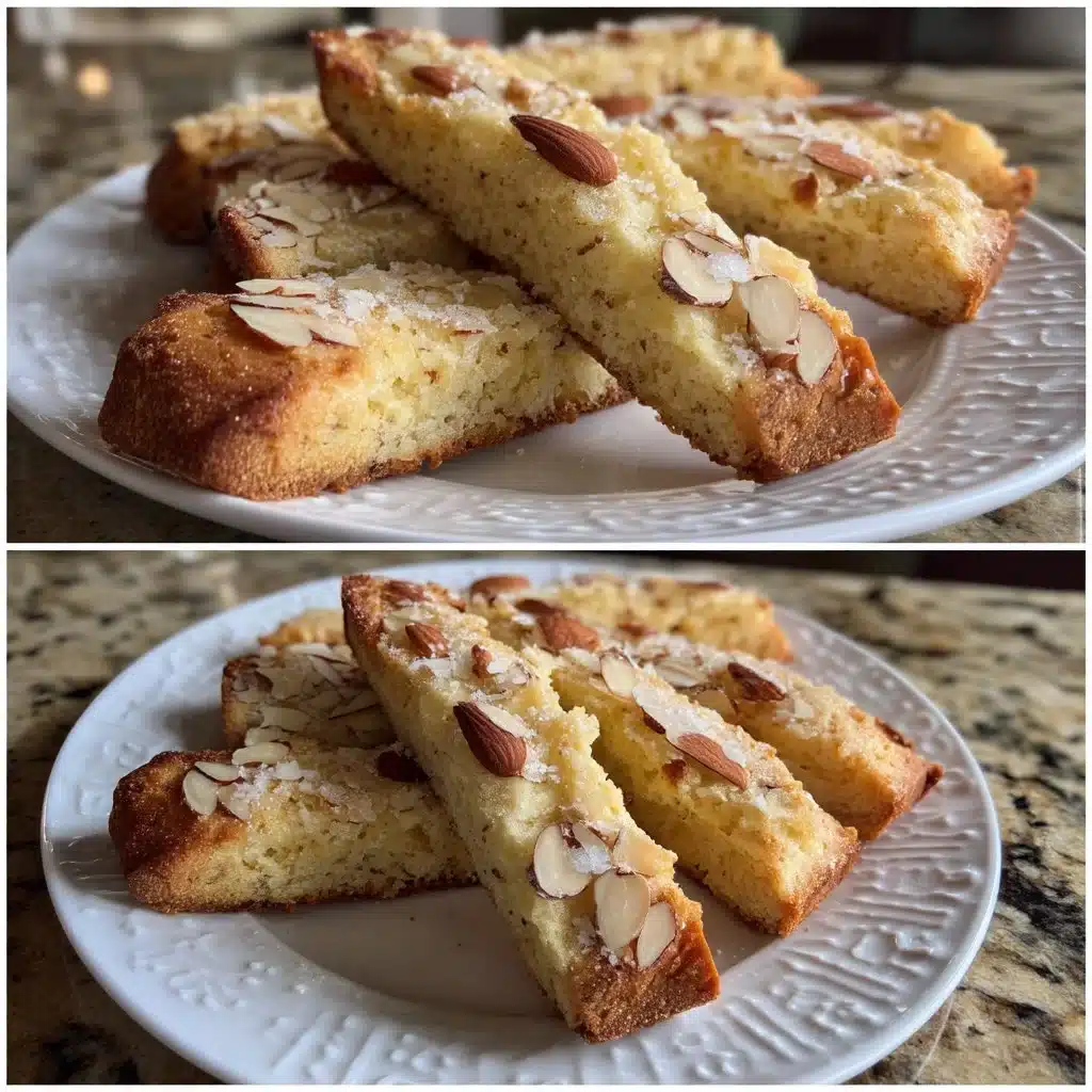 Delicious homemade Almond Amaretto Biscotti on a rustic wooden table.