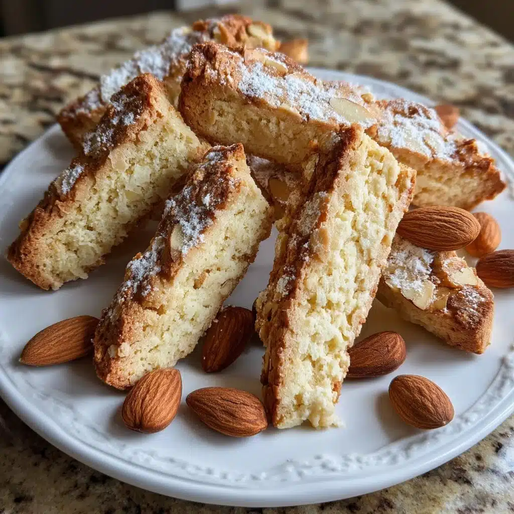 Delicious Almond Mascarpone Biscotti on a cooling rack.