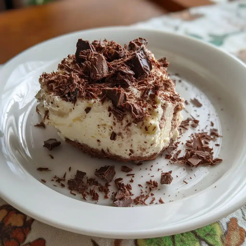 Amaretto Mascarpone Mousse topped with shaved chocolate, a delicious dessert.