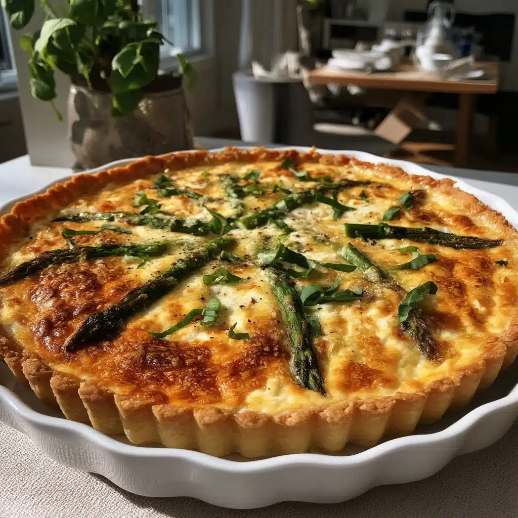 Asparagus and Ricotta Brunch Tart 4 Asparagus and Ricotta Brunch Tart on a wooden table with fresh herbs