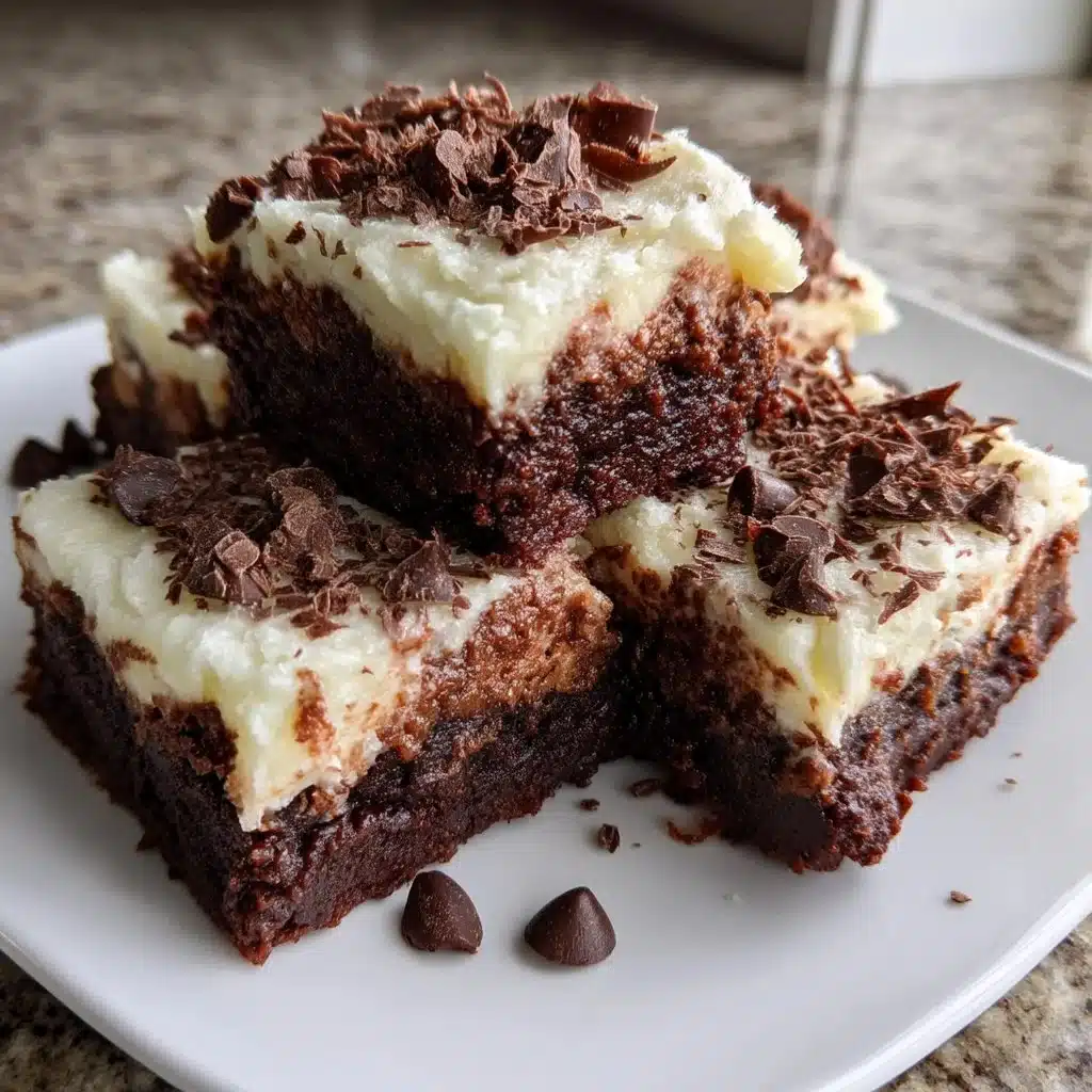 Brownie cookie bars with mascarpone frosting served on a white plate