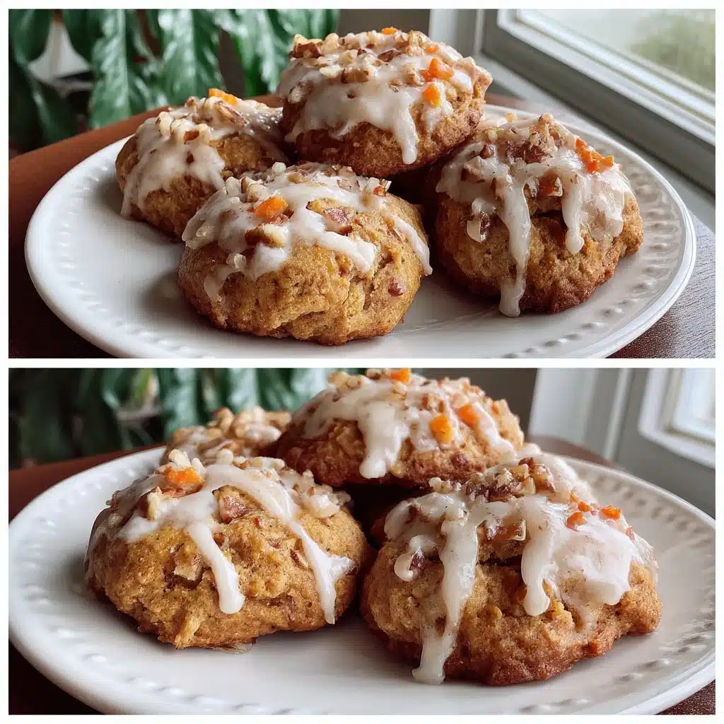 Frosted carrot cake cookies with ricotta on a decorative plate