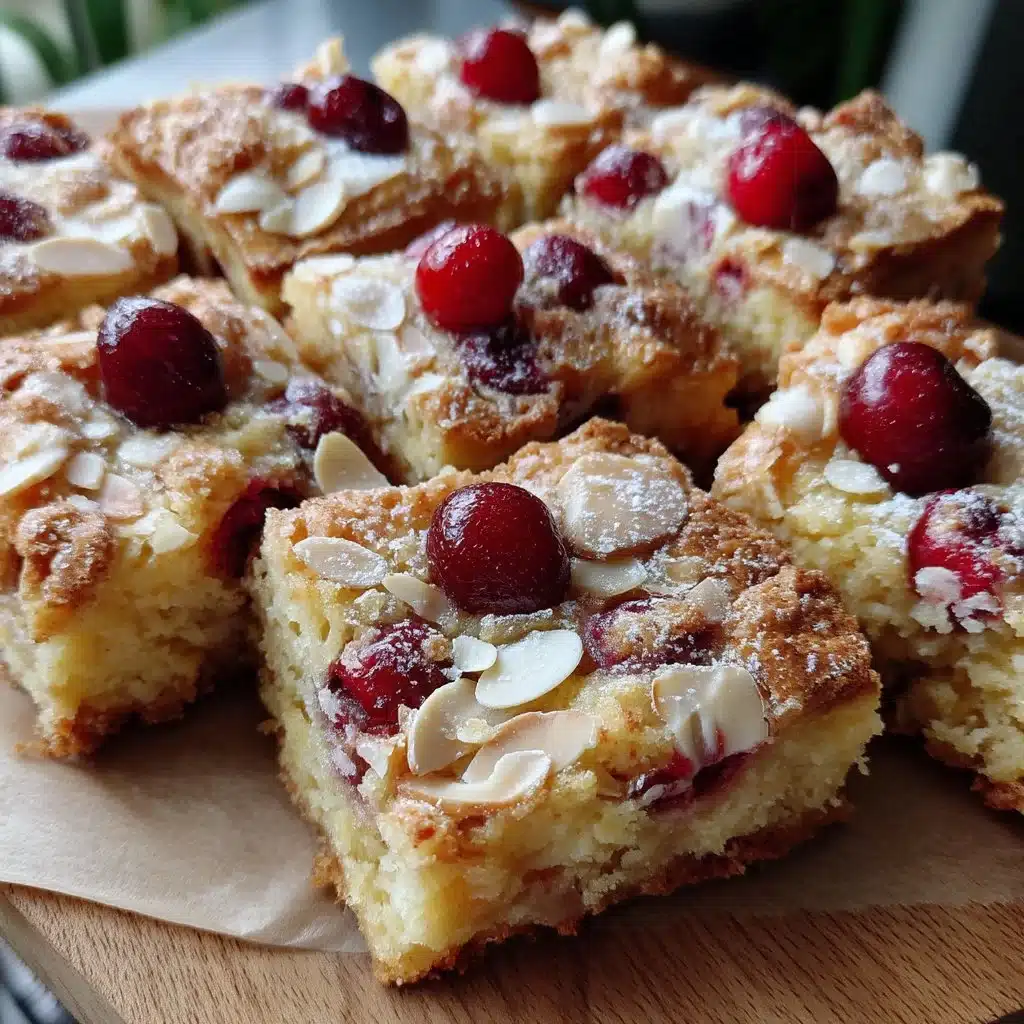 Delicious Cherry Ricotta Almond Bars with fresh cherries and almonds on a plate