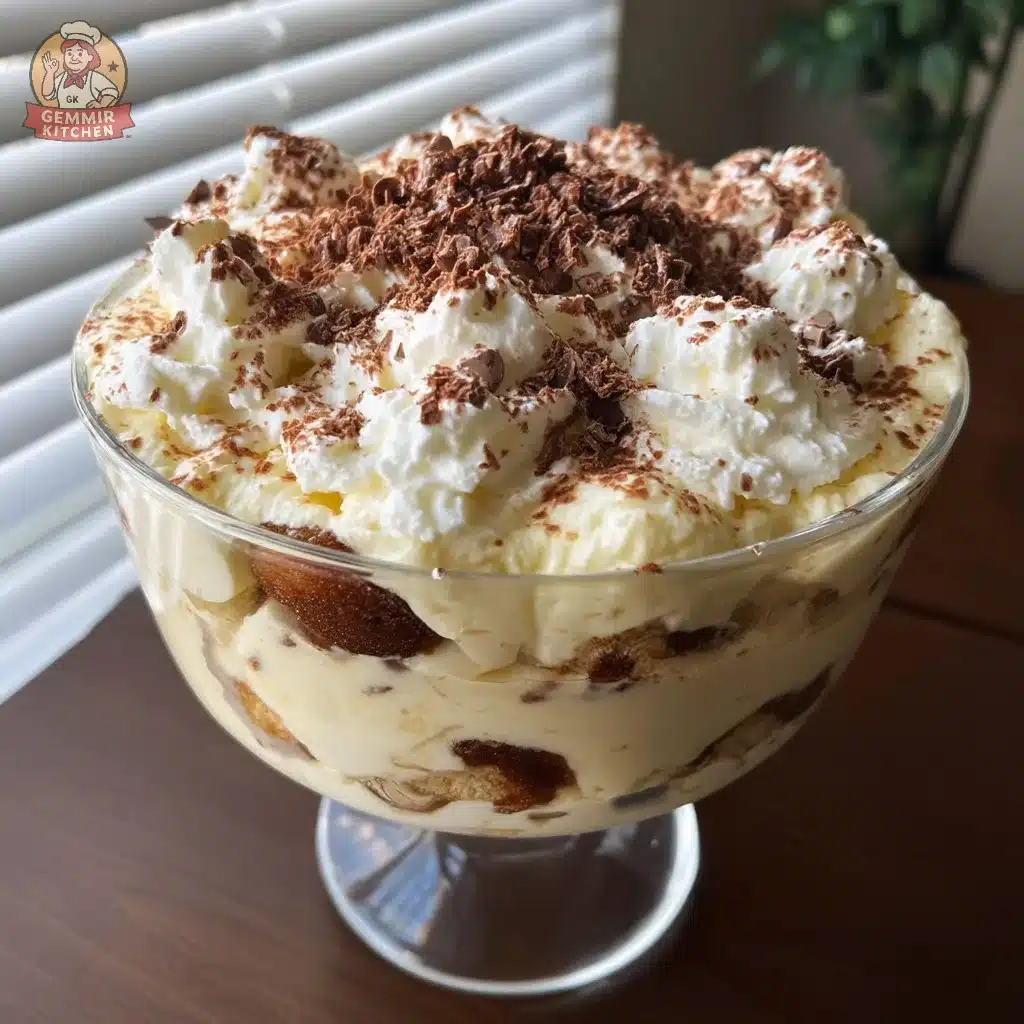 Delicious Baileys coffee trifle with layers of ricotta and chocolate