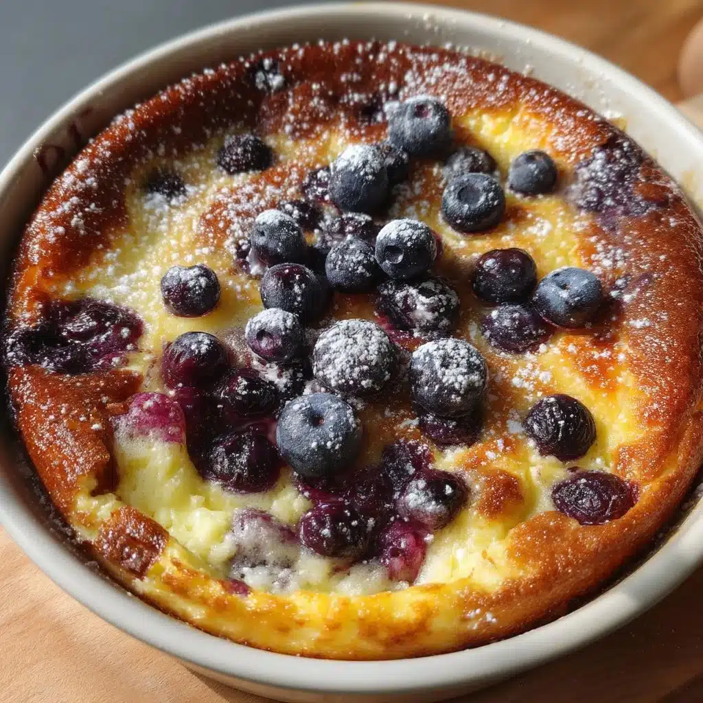 Lemon Blueberry Ricotta Clafoutis 4 Delicious Lemon Blueberry Ricotta Clafoutis served on a white plate