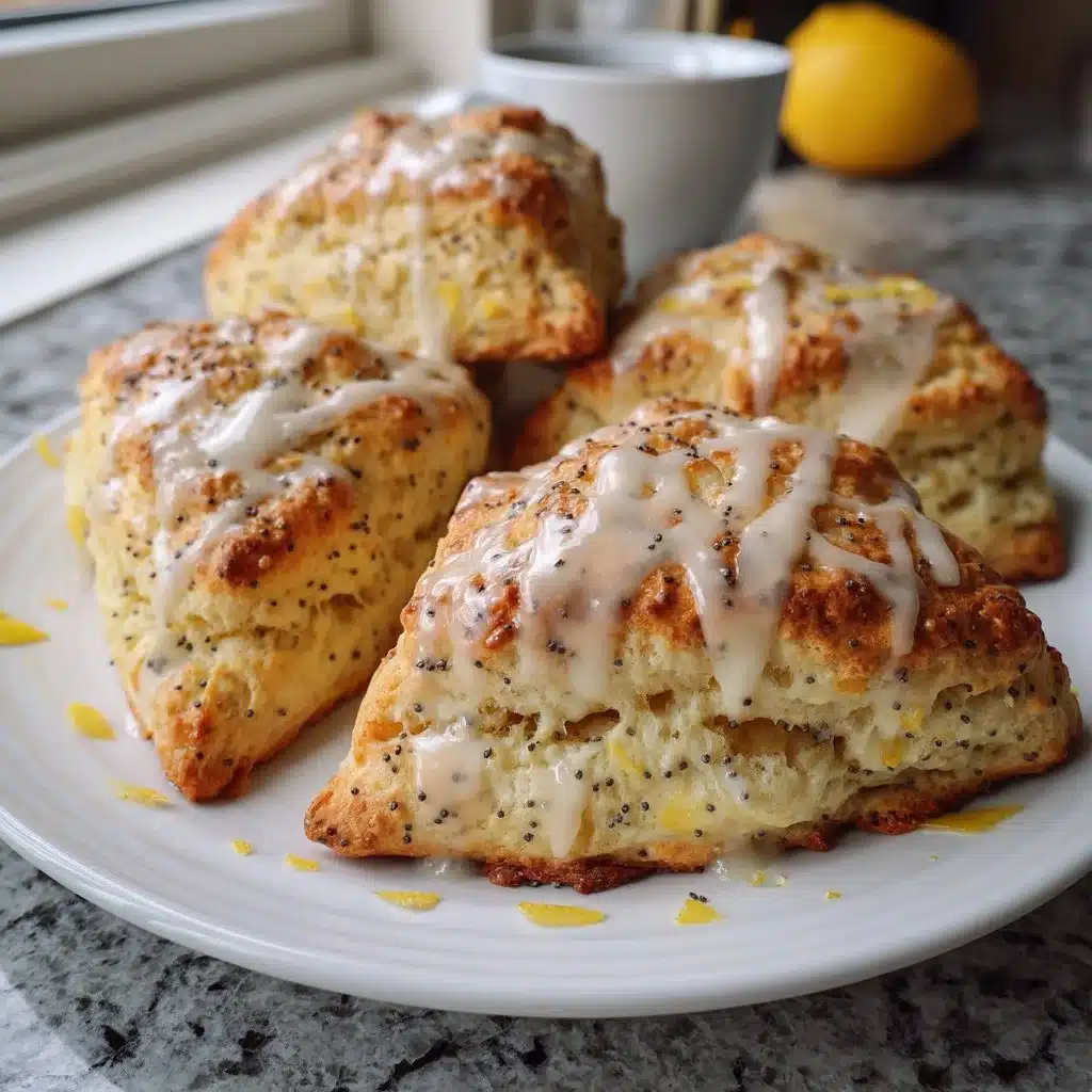 Lemon Poppy Seed Ricotta Scones with Vanilla Glaze