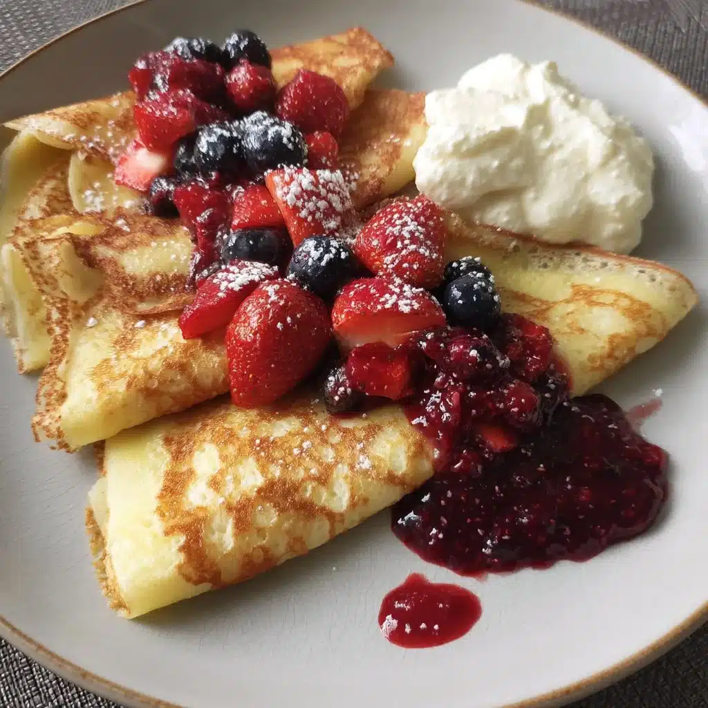 Lemon Ricotta Crepes with Berry Compote