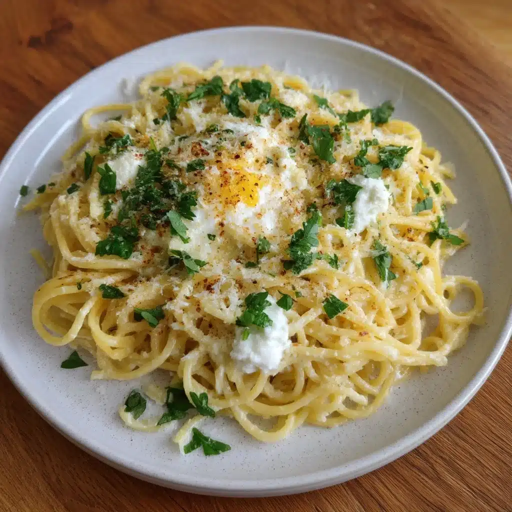 Delicious lemon ricotta pasta with garlic and parmesan served in a bowl