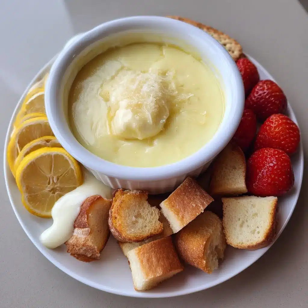 Delicious Limoncello Mascarpone Fondue served with fresh fruits and pastries.