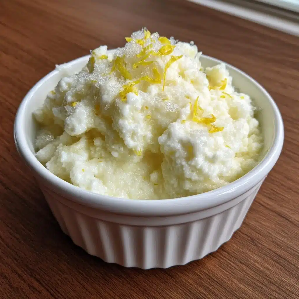 Limoncello Ricotta Granita 4 Delicious Limoncello Ricotta Granita served in a glass with fresh lemon garnish