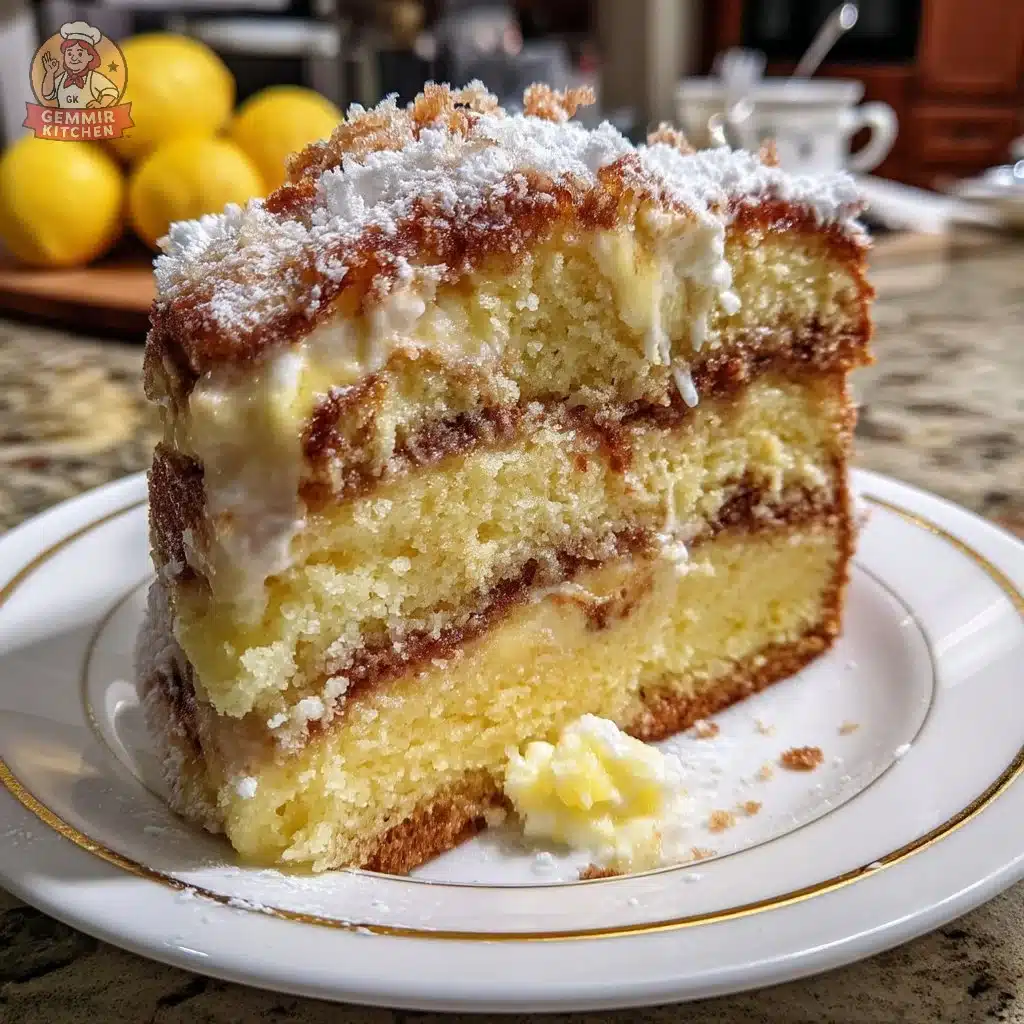 Delicious limoncello ricotta layer cake topped with lemon zest
