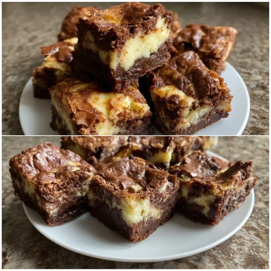 Mascarpone Swirl Brownie Bites 1 Plate of mascarpone swirl brownie bites topped with chocolate drizzle