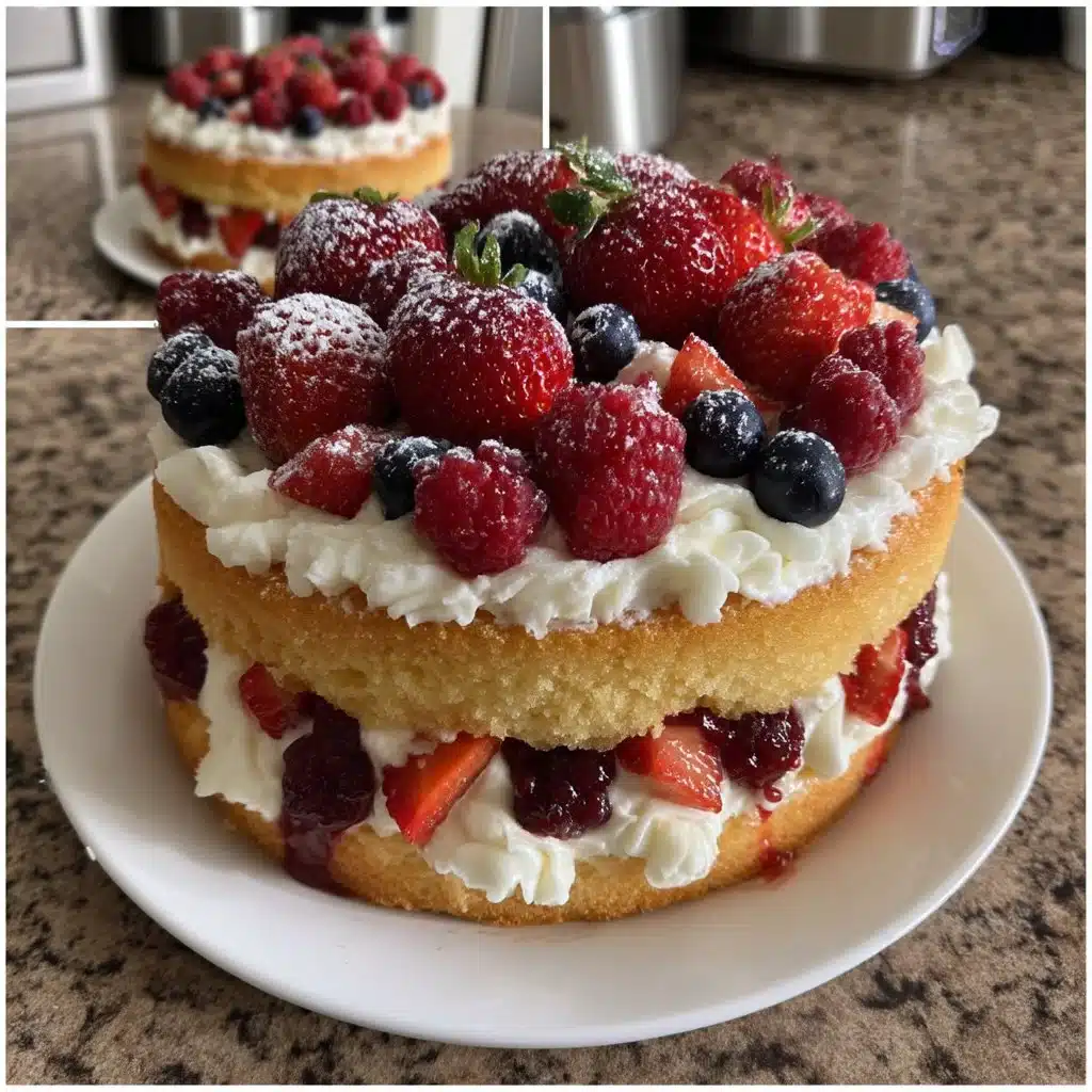 Mother's Day Berry Chantilly Cake with mascarpone cream and fresh berries