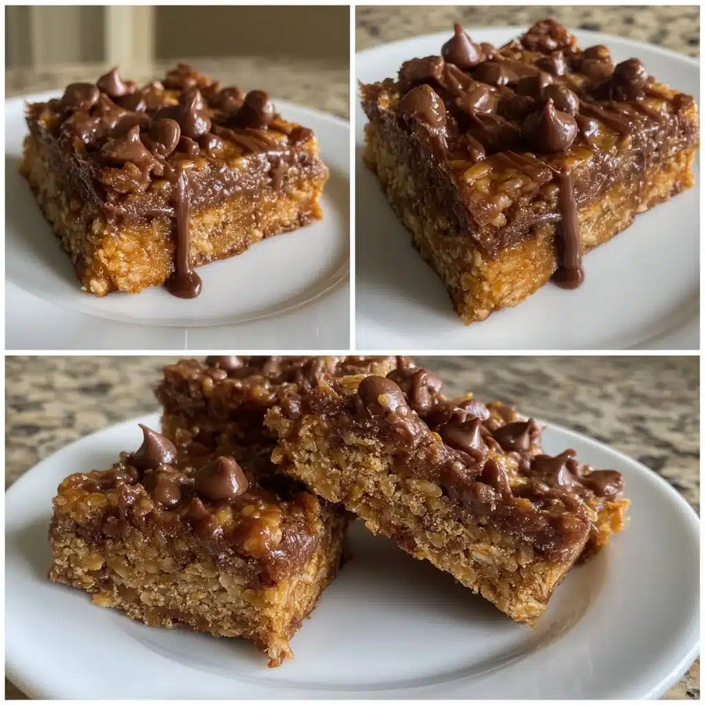 No-Bake Chocolate Peanut Butter Bars 4 Delicious no-bake chocolate peanut butter bars served on a plate