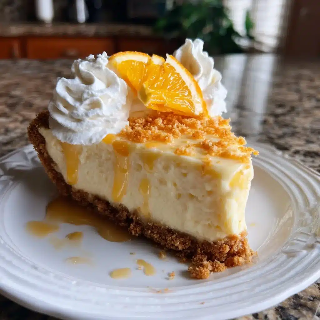 Slice of Orange Creamsicle Mascarpone Pie on a decorative plate