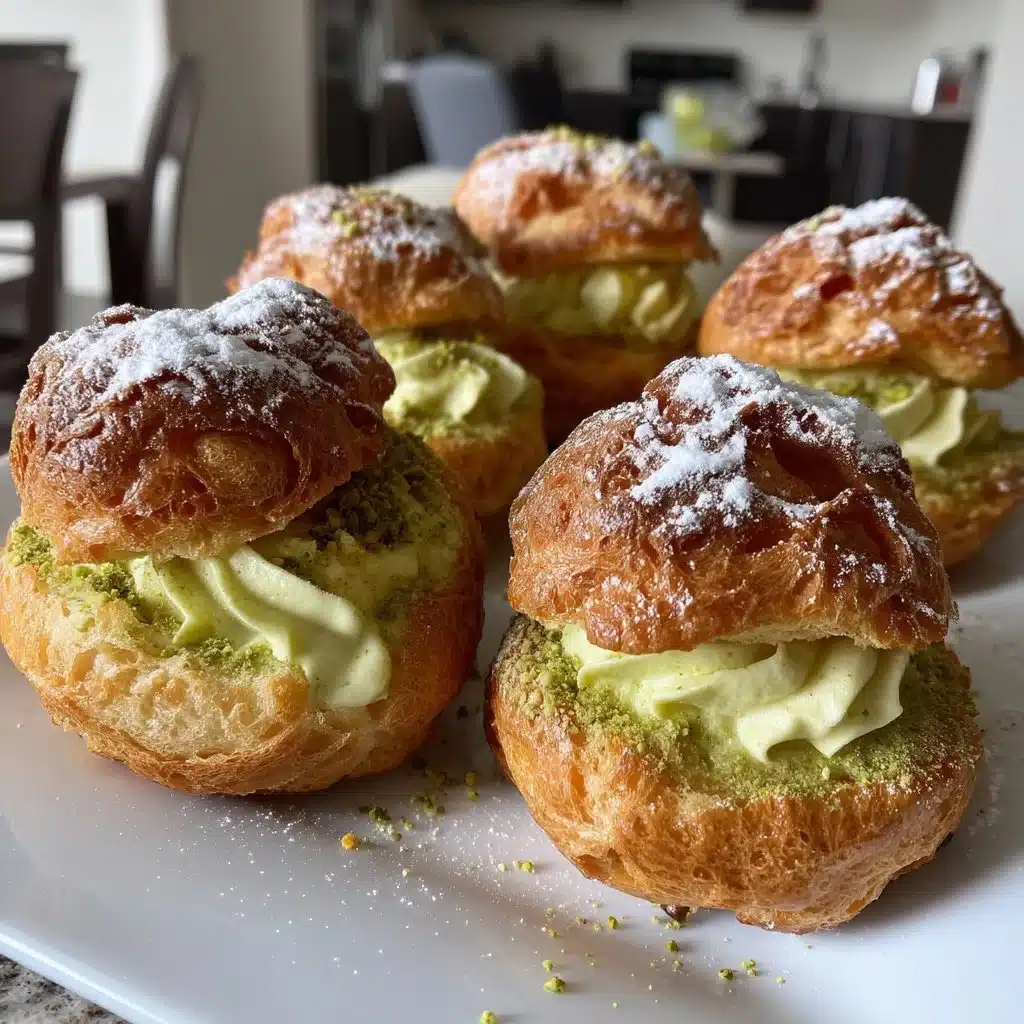 Pistachio Cream Filled Choux Puffs