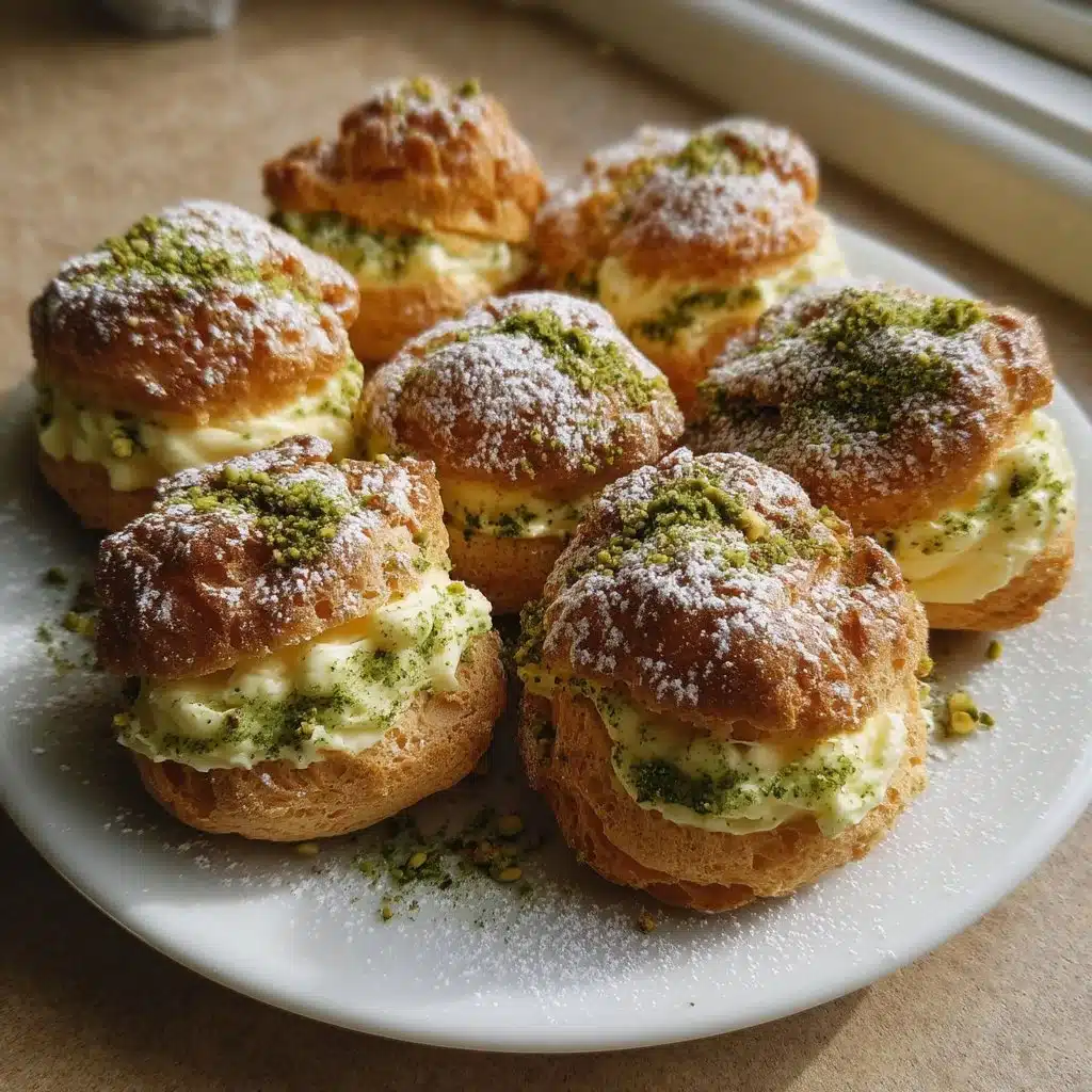 Pistachio Cream Filled Choux Puffs