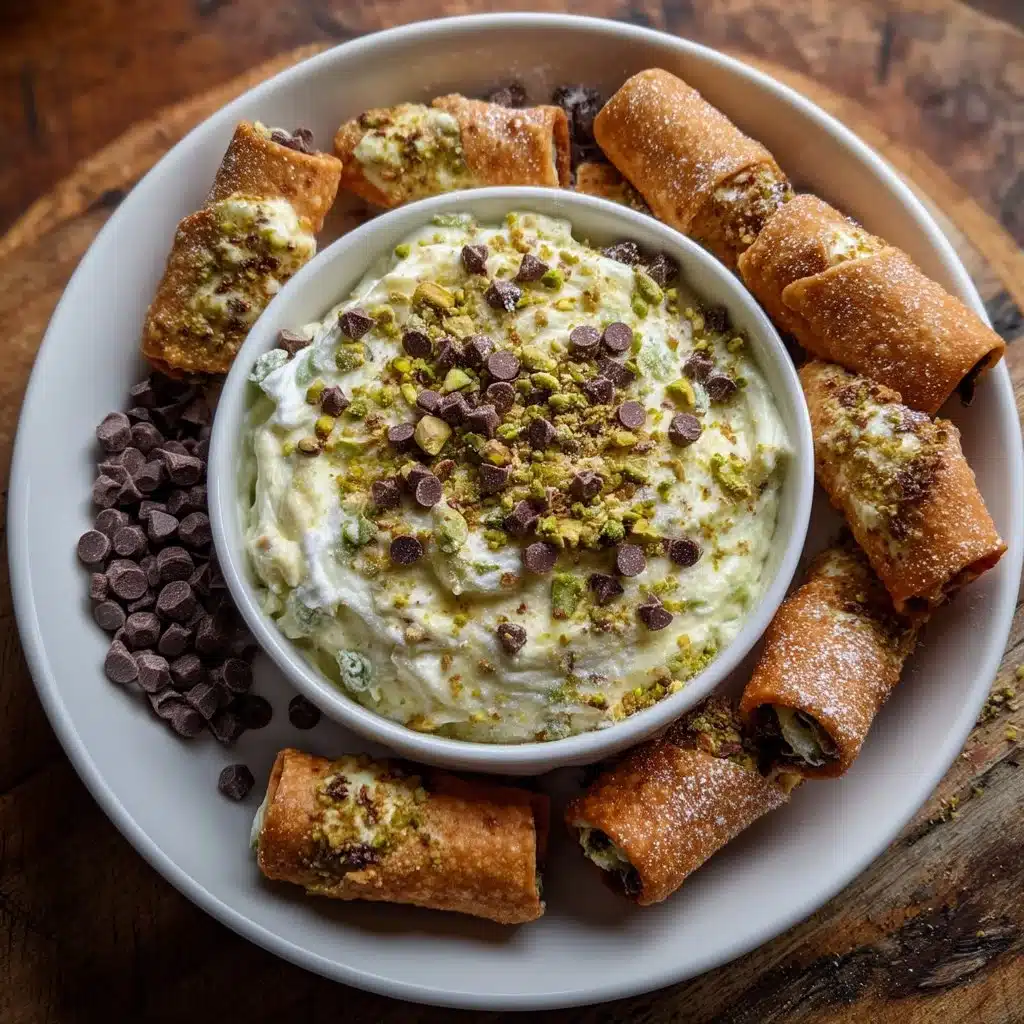 Delicious pistachio mascarpone cannoli dip served in a bowl with pistachios on top