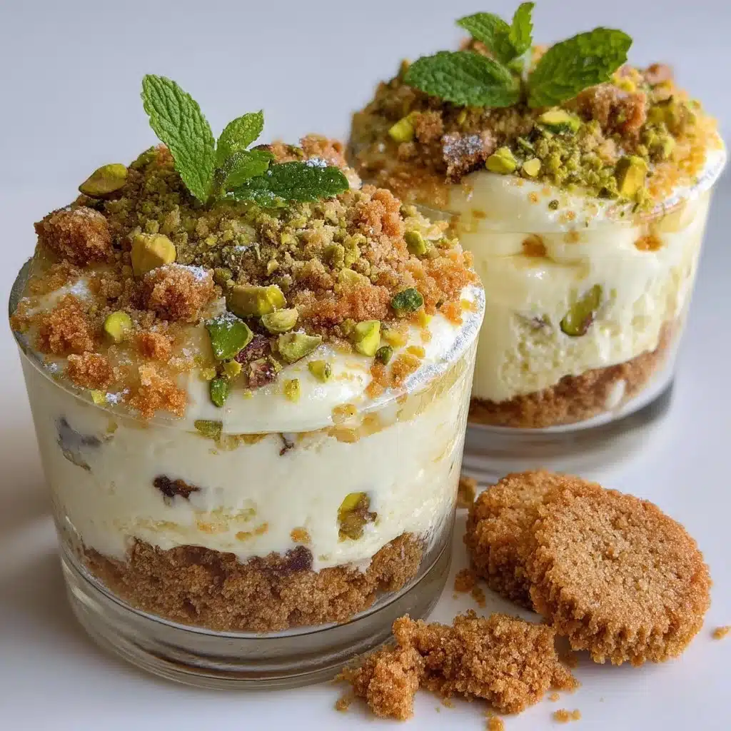 Pistachio Mascarpone Cream Cups with Crunchy Cookie Crumbs