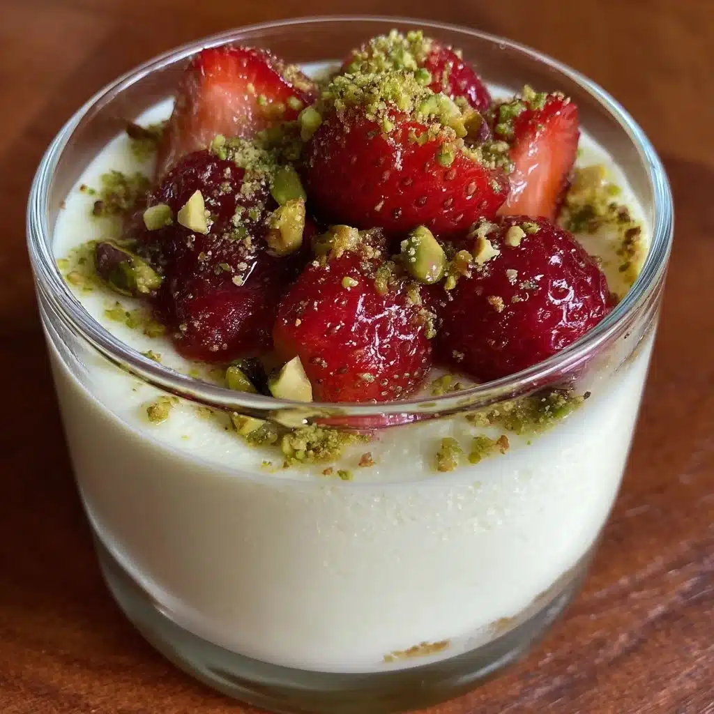 Pistachio Panna Cotta with Honeyed Strawberries 1 Pistachio Panna Cotta with Honeyed Strawberries