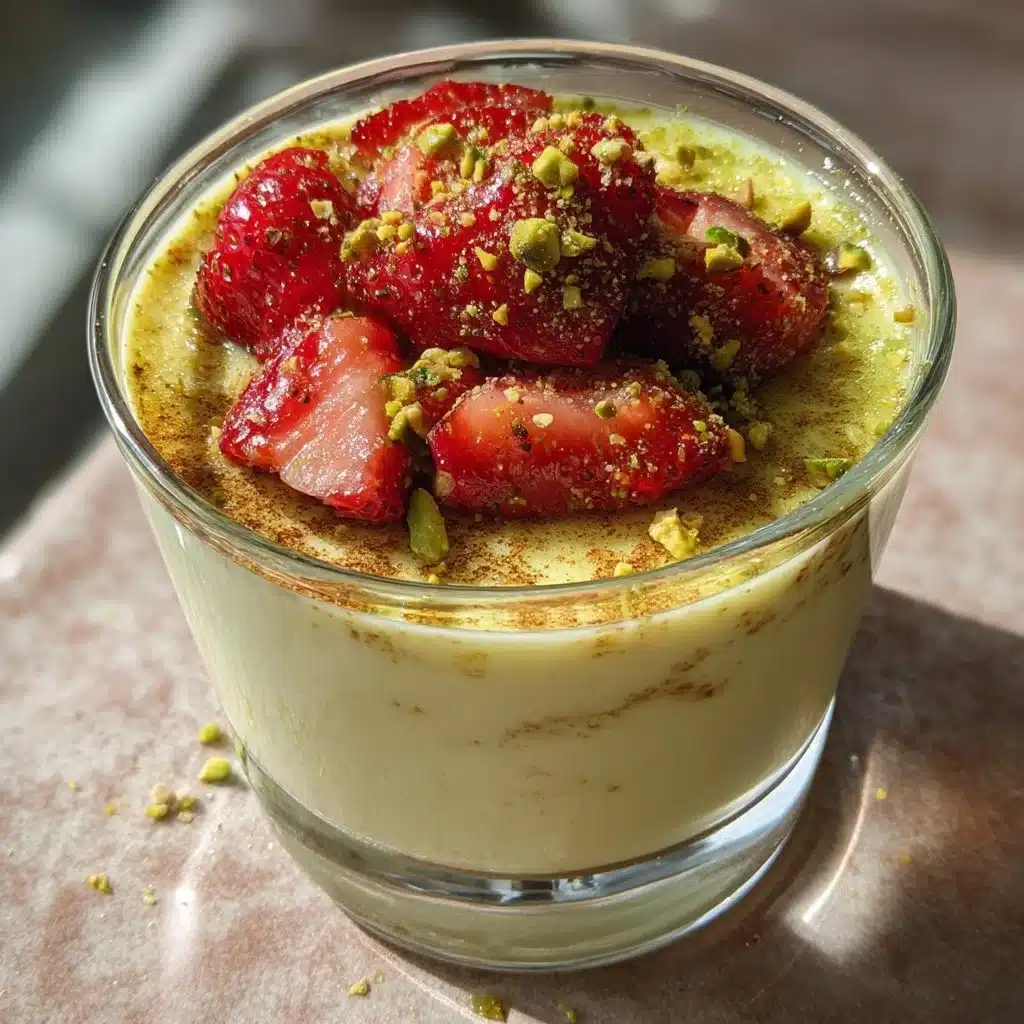 Pistachio Panna Cotta with Honeyed Strawberries 2 Pistachio Panna Cotta with Honeyed Strawberries