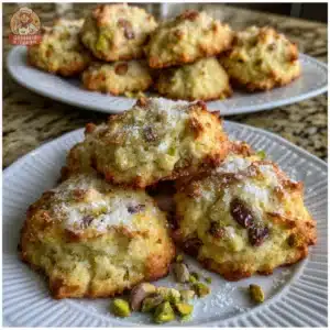 Tray of delicious pistachio ricotta cookies fresh from the oven.
