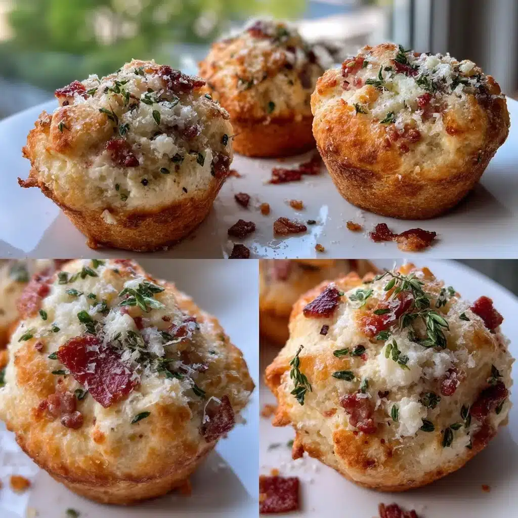 Savory Ricotta Muffins with Bacon & Herbs 4 Savory ricotta muffins with bacon and herbs served on a plate