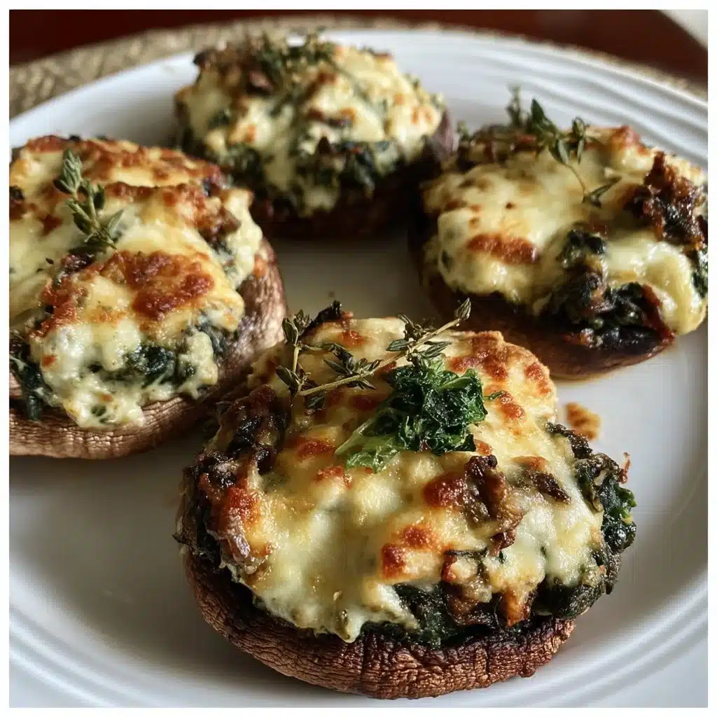 Spinach ricotta stuffed portobello mushrooms topped with herbs and spices