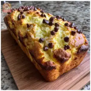 Freshly baked Stracciatella Ricotta Loaf with chocolate shavings