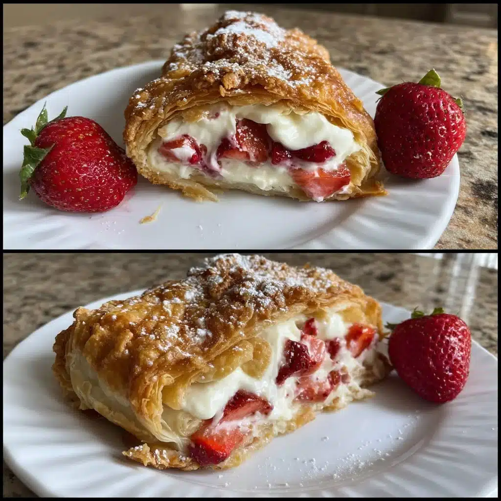 Strawberry Mascarpone Strudel 4 Delicious Strawberry Mascarpone Strudel topped with fresh strawberries and cream