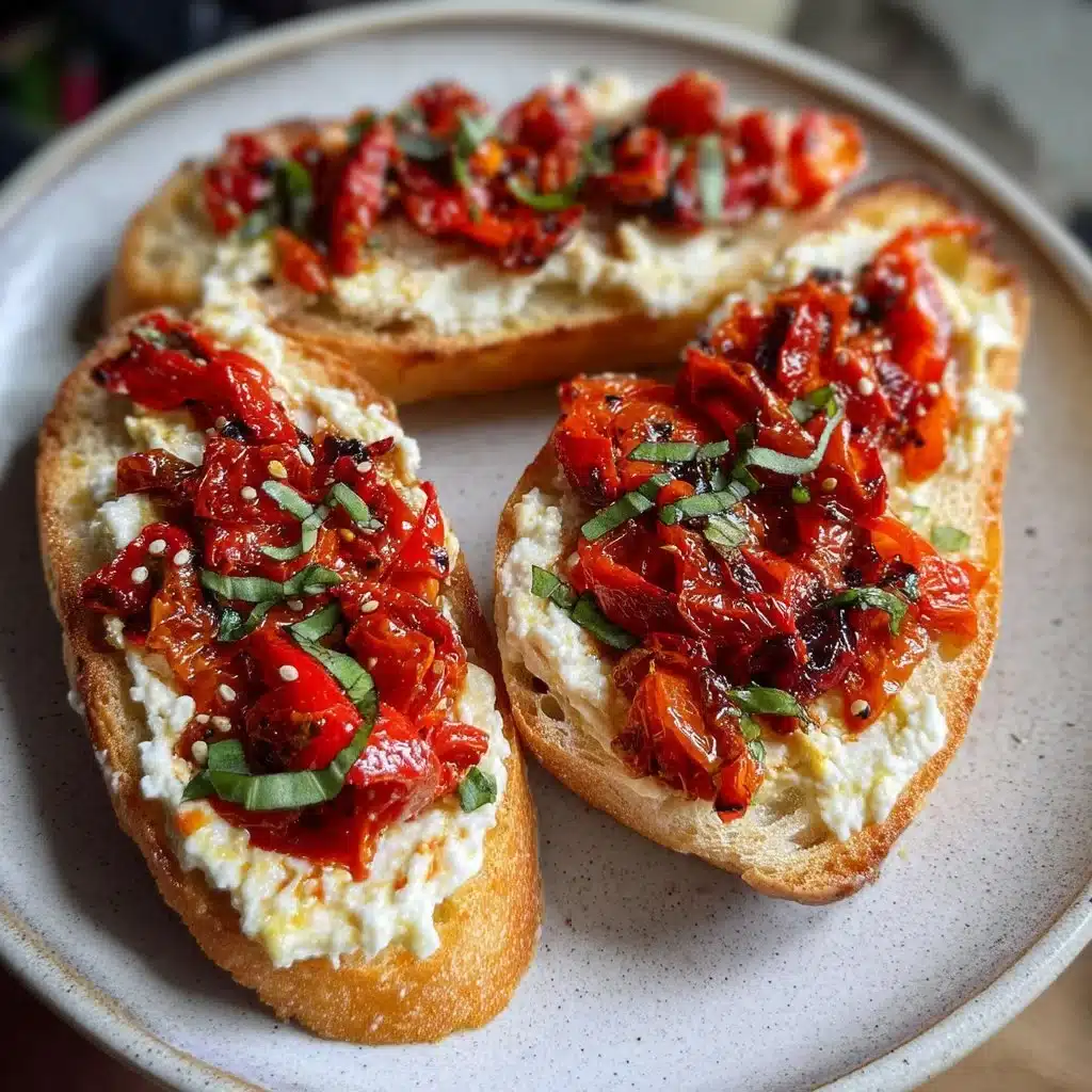 Crispy Garlic Ricotta Toasts with Roasted Peppers