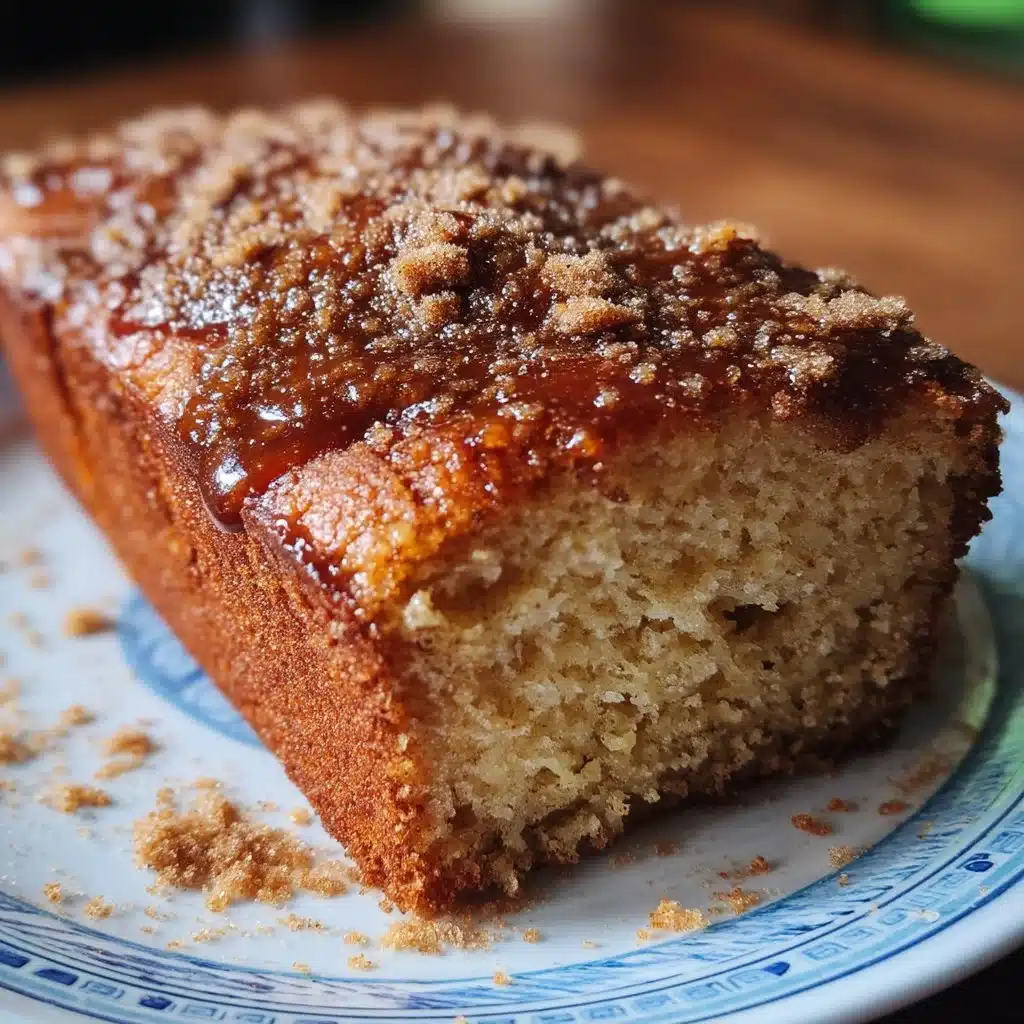 Slice of Espresso Honey Snack Cake dusted with cinnamon sugar